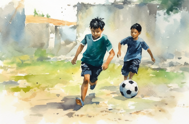 两根男生踢足球水彩插画,插画/手绘图,插画/手绘图库,插画/手绘图下载,插画/手绘